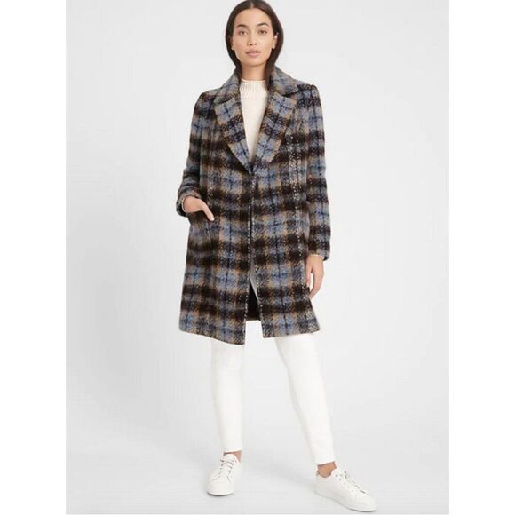 Banana Republic Italian Plaid Topcoat Wool Blend Women's Medium Petite NWT - Picture 1 of 11